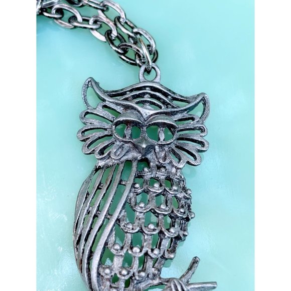Vintage 1970s Pewter Owl Pendant Necklace Retro - Picture 9 of 10